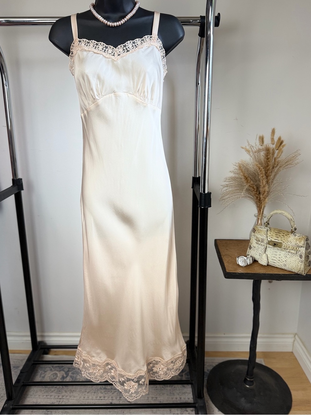 Simone Rocha Pale Blush Silk Lace-Trim Slip Dress